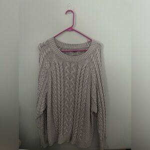 Aerie Gray Crew Neck Cable Knit Sweater